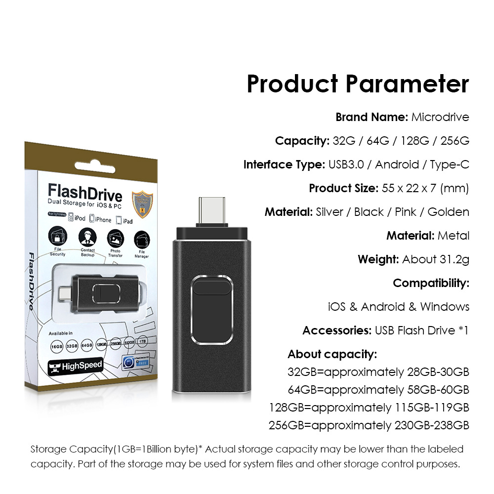 Microdrive-3-in-1-USB30-Flash-Laufwerk-USBMicroType-C-Tri-Schnittstelle-Pendrive-64G128G256G-Hohe-Ge-2005703-8